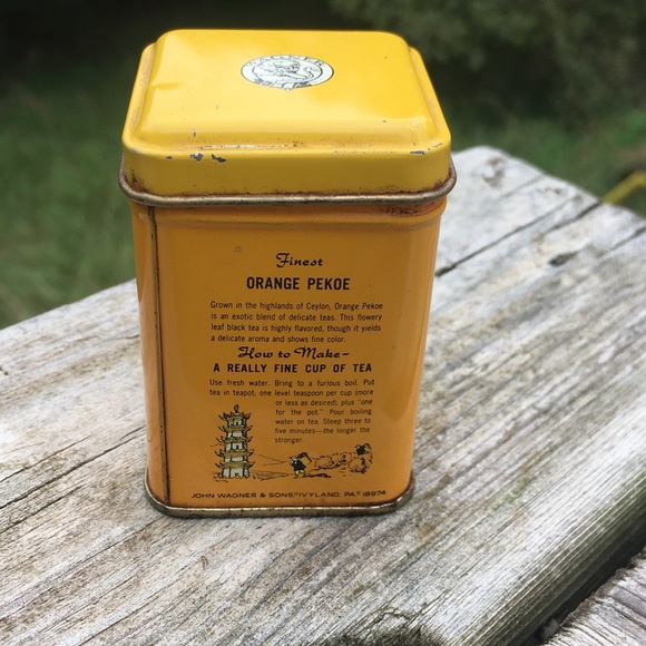 VTG ORANGE PEKOE TEA TIN YELLOW ORANGE - Picture 2 of 10